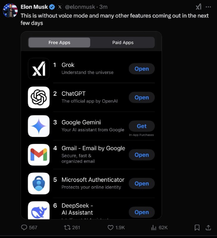 » 5. 马斯克宣布旗下大模型免费开放：直至服务器崩了2月20日，特斯拉CEO埃隆·马斯克旗下的AI初创公司xAI宣布最新大模型Grok 3免费向所有公众开放