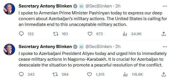 » 15. 纳卡局势再次升级，美俄呼吁立即停止 more…9月19日，阿塞拜疆宣布在纳卡地区启动“反恐行动”