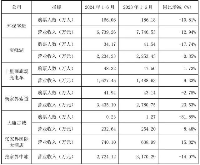 » 4. 大庸古城项目失败 张家界上半年亏损逾6000万元8月26日，张家界旅游集团股份有限公司发布2024年半年报