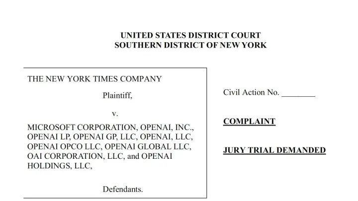 » 7. 《纽约时报》起诉OpenAI和微软侵权：用我的文章训练AI据新华社消息，美国《纽约时报》12月27日起诉美国“开放人工智能研究中心”(OpenAI)和微软公司，指控这两家企业未经授权使用该媒体数以百万计文章训练ChatGPT等人工智能(AI)聊天机器人