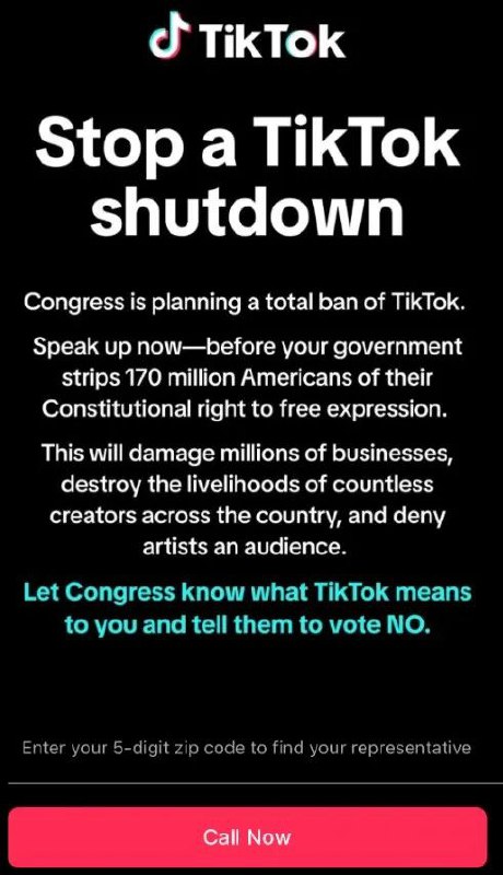 » 1、TikTok鼓励美国用户向国会抗议：保卫宪法自由表达权 more…美东时间3月7日，TikTok向用户推送了一则弹窗消息，标题为：阻止关停TikTok