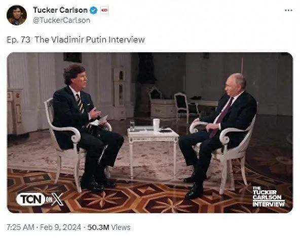 » 5、普京接受美国记者专访：美国只要停止给乌克兰提供武器，立刻就谈判北京时间9日，美国福克斯新闻网前主播、独立媒体人卡尔森发布了一条全长2小时7分的采访视频，受访者正是俄罗斯总统普京